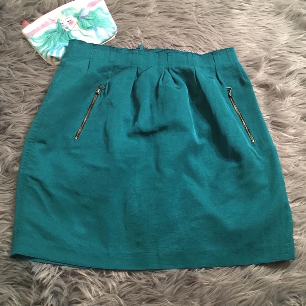 Zara Teal Midi Skirt Zippered Pockets
